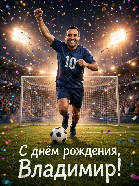 Пример открытки в дизайне «Гол в честь дня рождения»