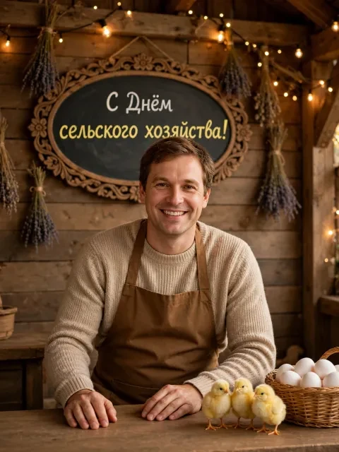 Пример открытки в дизайне «Уютная птицеферма»