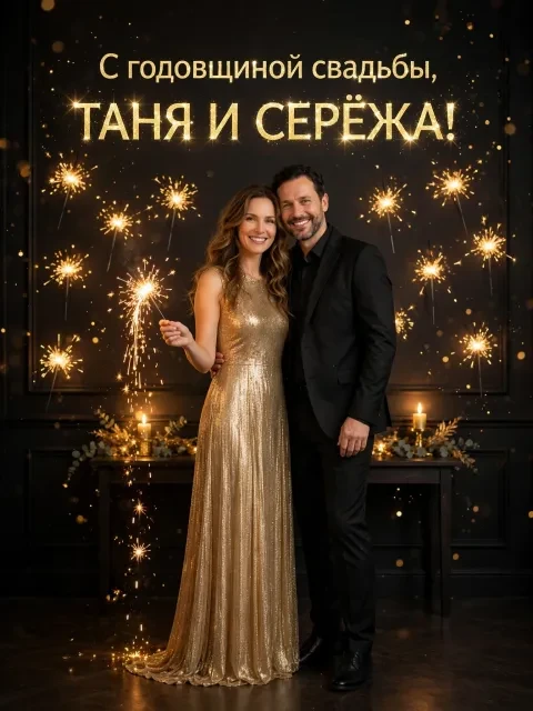 Пример открытки в дизайне «Золотое сияние»