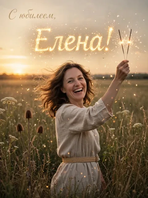 Пример открытки в дизайне «Полевые травы на рассвете»