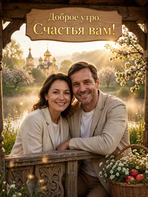 Пример открытки в дизайне «Благодатный рассвет у храма»
