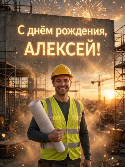 Пример открытки в дизайне «Стройка и золото»