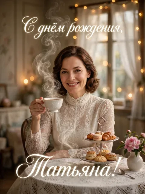 Пример открытки в дизайне «Кружевное чаепитие»
