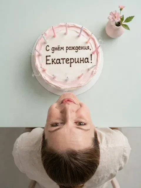 Пример открытки в дизайне «Минимализм и торт со свечами»