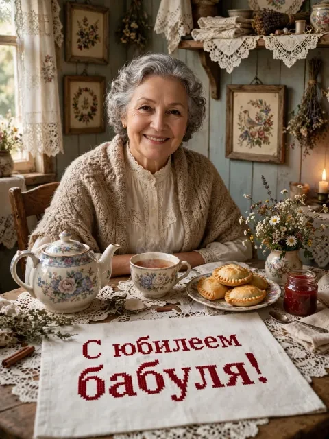 Пример открытки в дизайне «Кружево и пирог»