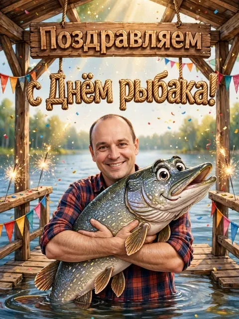 Пример открытки в дизайне «Гигантский улов с юмором»