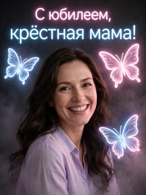 Пример открытки в дизайне «Бабочки в неоновом свете»