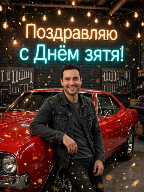 Пример открытки в дизайне «Король гаража и авто»
