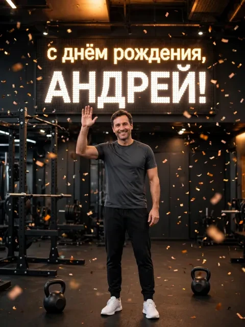 Пример открытки в дизайне «Спортзал и чемпионский свет»