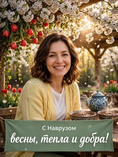Пример открытки в дизайне «Цветочное пробуждение и праздник обновления»
