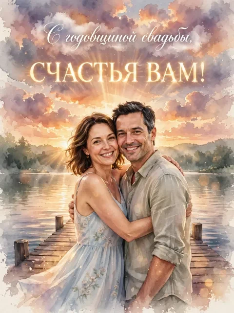 Пример открытки в дизайне «Закатное объятие»