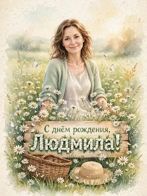 Пример открытки в дизайне «Ромашковое утро»