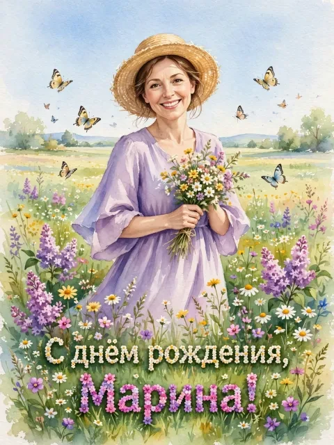 Пример открытки в дизайне «Сиреневое поле»