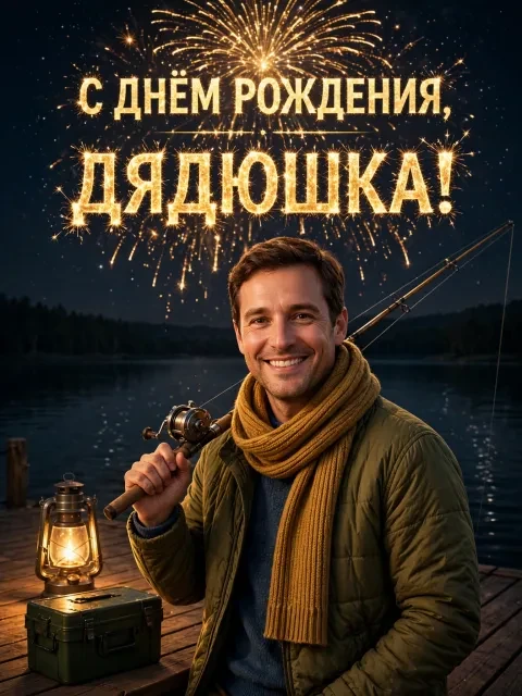 Пример открытки в дизайне «Рыбацкий салют над водой»