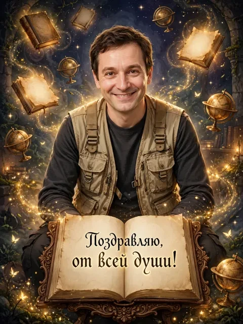 Пример открытки в дизайне «Сказочный книжный мир»