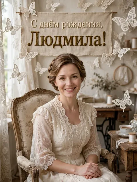 Пример открытки в дизайне «Кружевная бабочка»