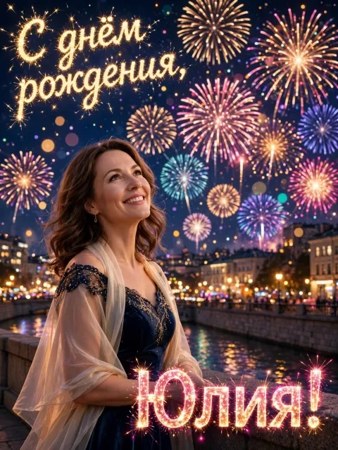Пример открытки в дизайне «Мерцающий салют»