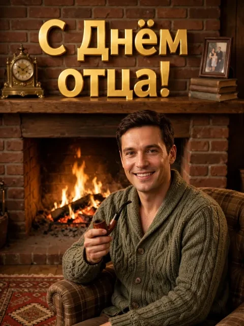 Пример открытки в дизайне «Ретро-открытка у камина»