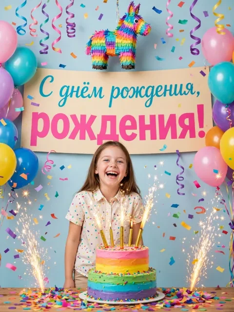 Выбрать дизайн «Радужная вечеринка с пиньятой»