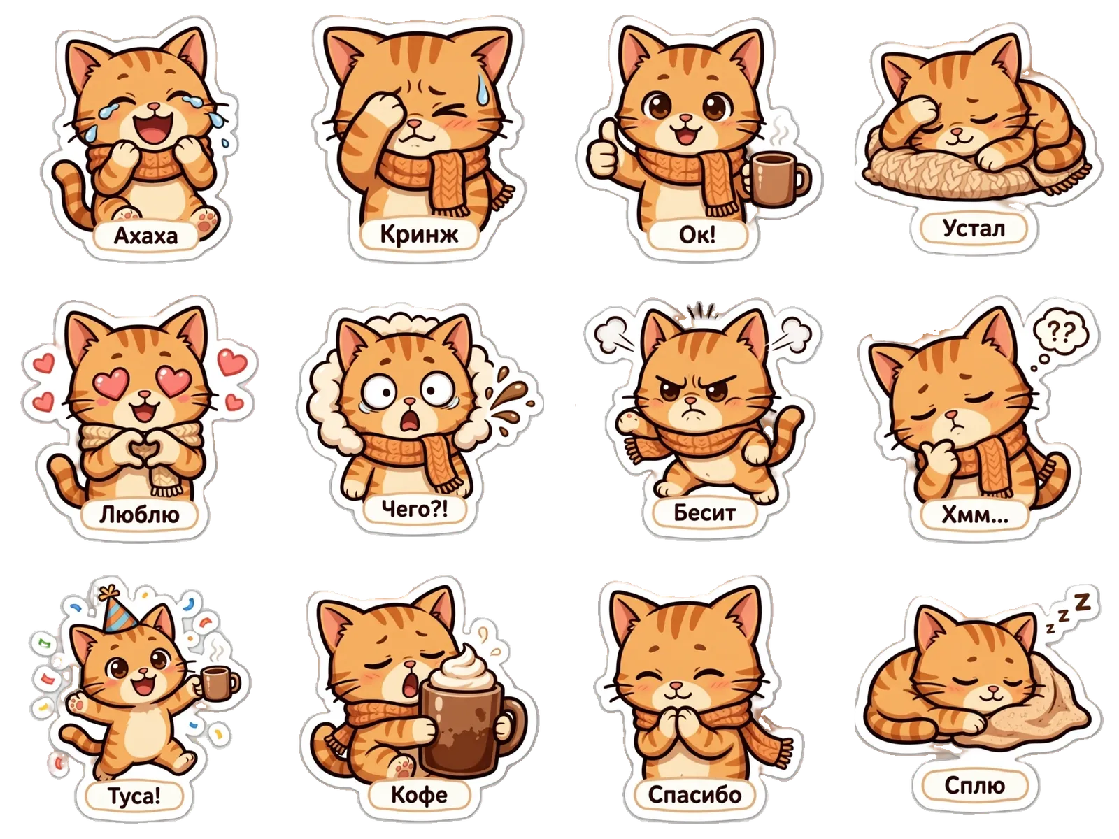 Лист из 12 стикеров набора «Питомцы» для Telegram