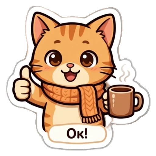 Стикер из фото: Рыжий кот ставит большой палец вверх — набор «Питомцы» для Telegram