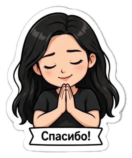 Стикер из фото: Брюнетка говорит «спасибо» — набор «Фразы» для Telegram