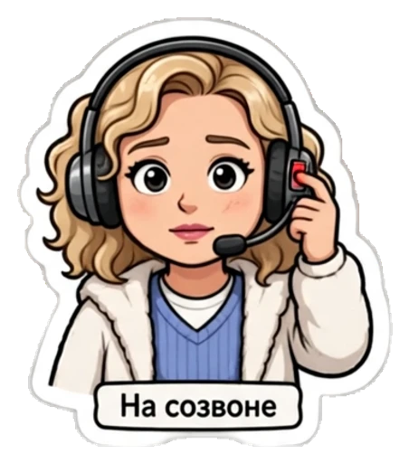 Стикер из фото: Кудрявая на созвоне — набор «Работа» для Telegram