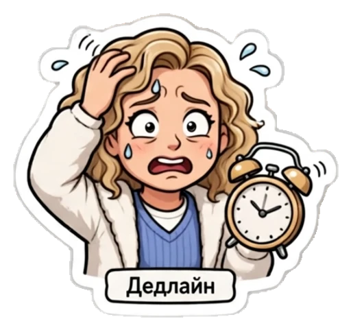 Стикер из фото: Кудрявая горит дедлайн — набор «Работа» для Telegram