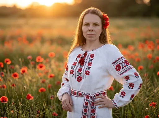 AI-фотосессия «Folk-Style Portrait in Poppy Field»