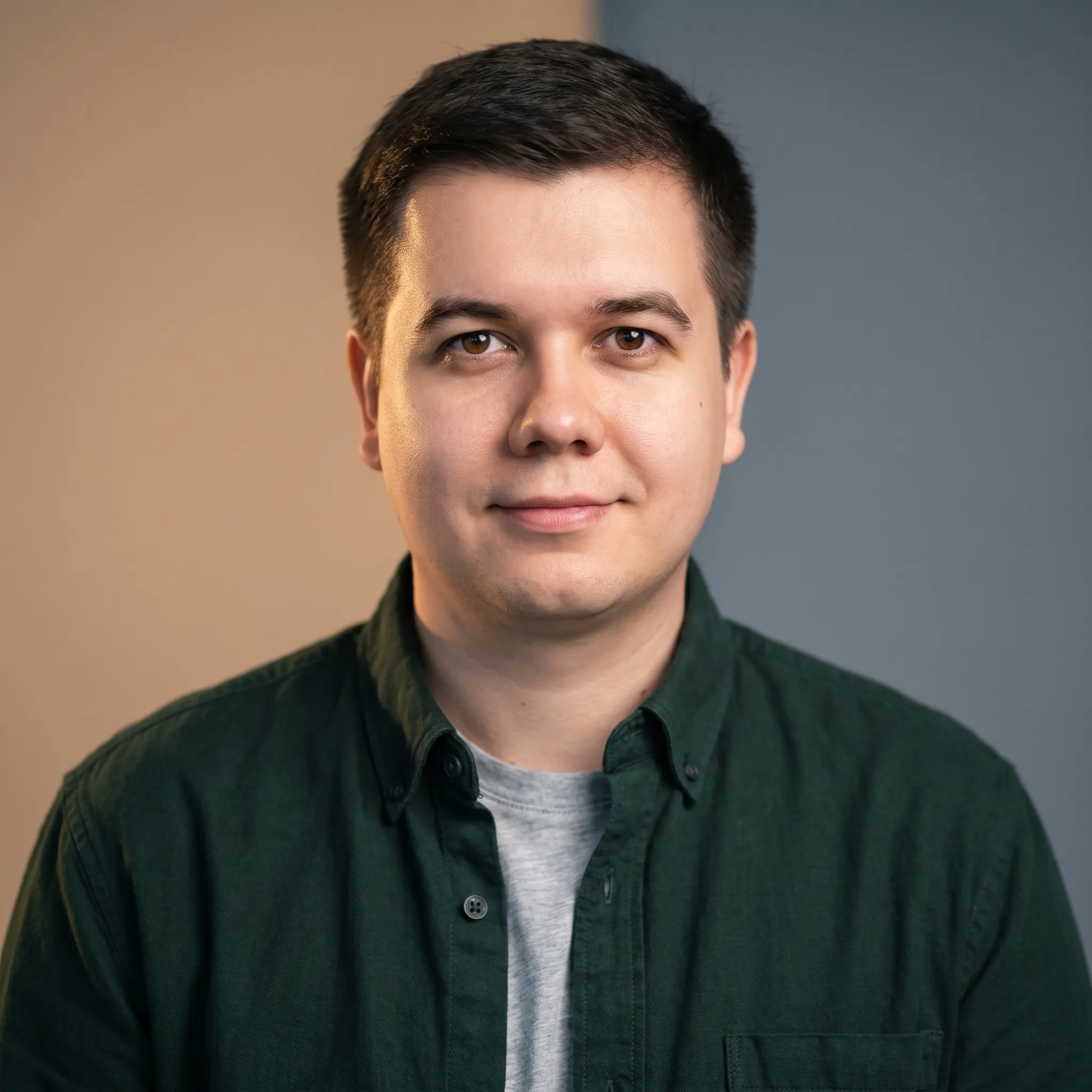 AI photoshoot “Professional Studio Portrait with Dual-Tone Backdrop”