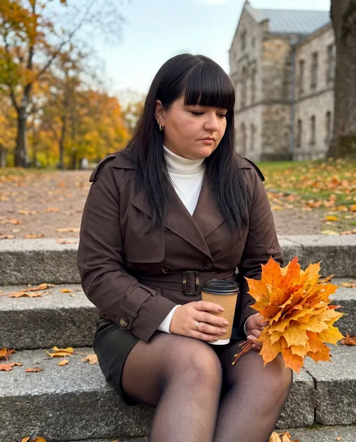 AI-фотосессия «Autumn Park Portrait on Stone Steps»