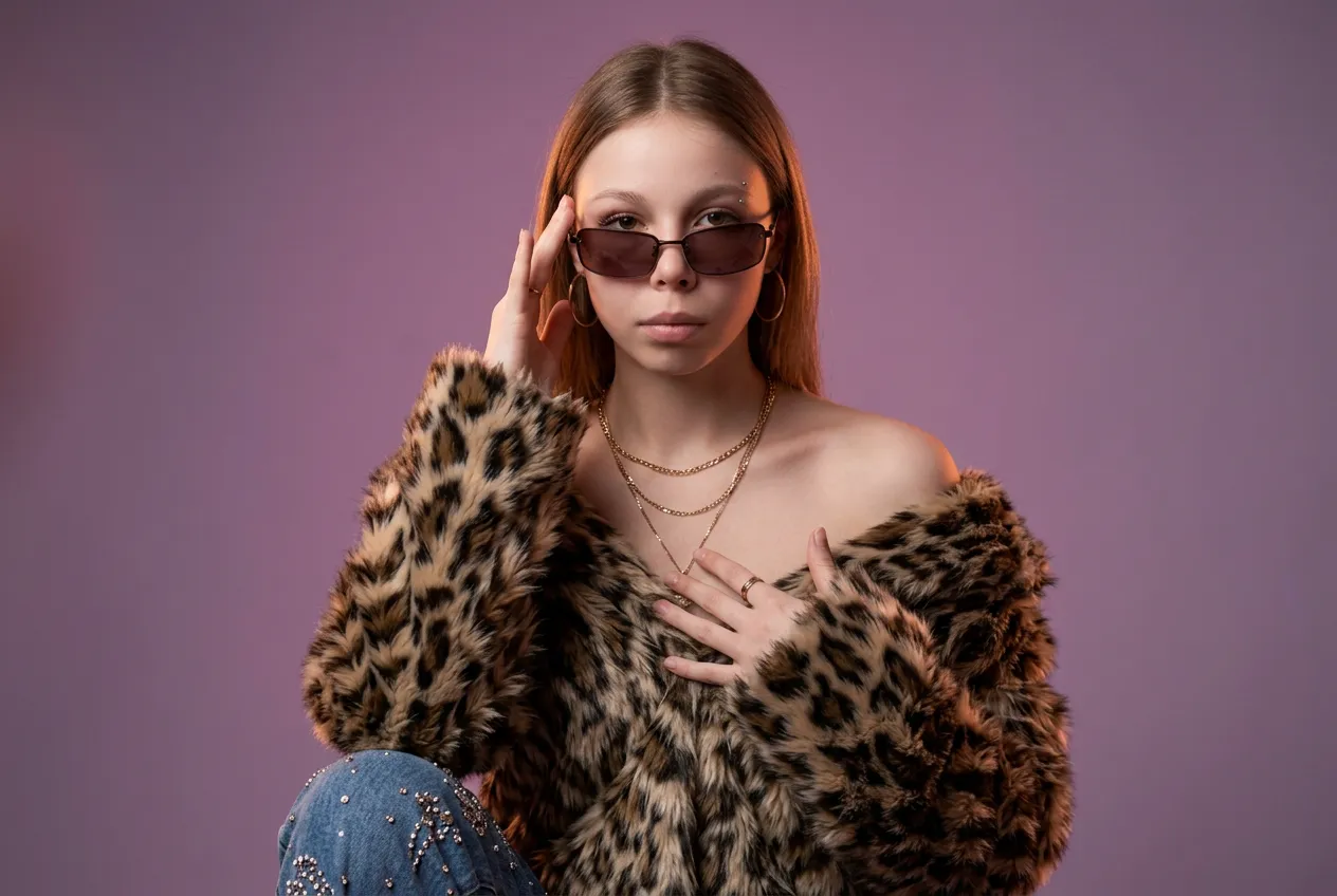 AI-фотосессия «Studio Portrait with Faux Fur and Sunglasses»