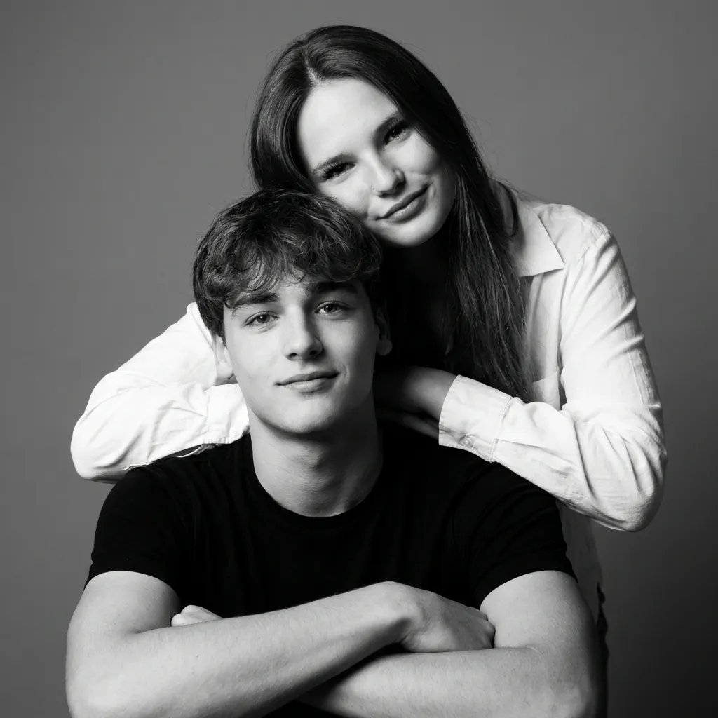 парная AI-фотосессия «Stacked Studio Portrait in Black and White»