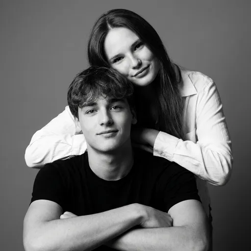 парная AI-фотосессия «Stacked Studio Portrait in Black and White»