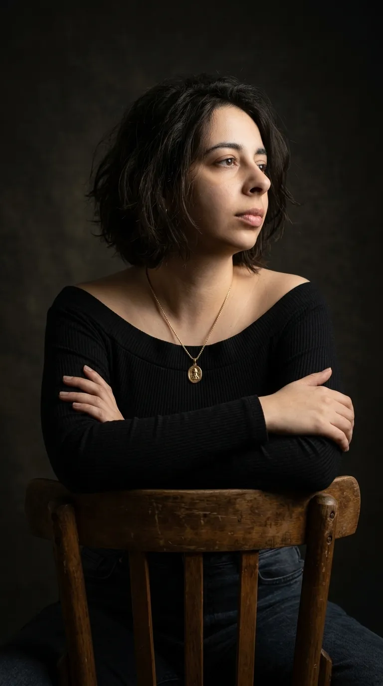 AI-фотосессия «Classic Low-Key Studio Portrait on Wooden Chair»