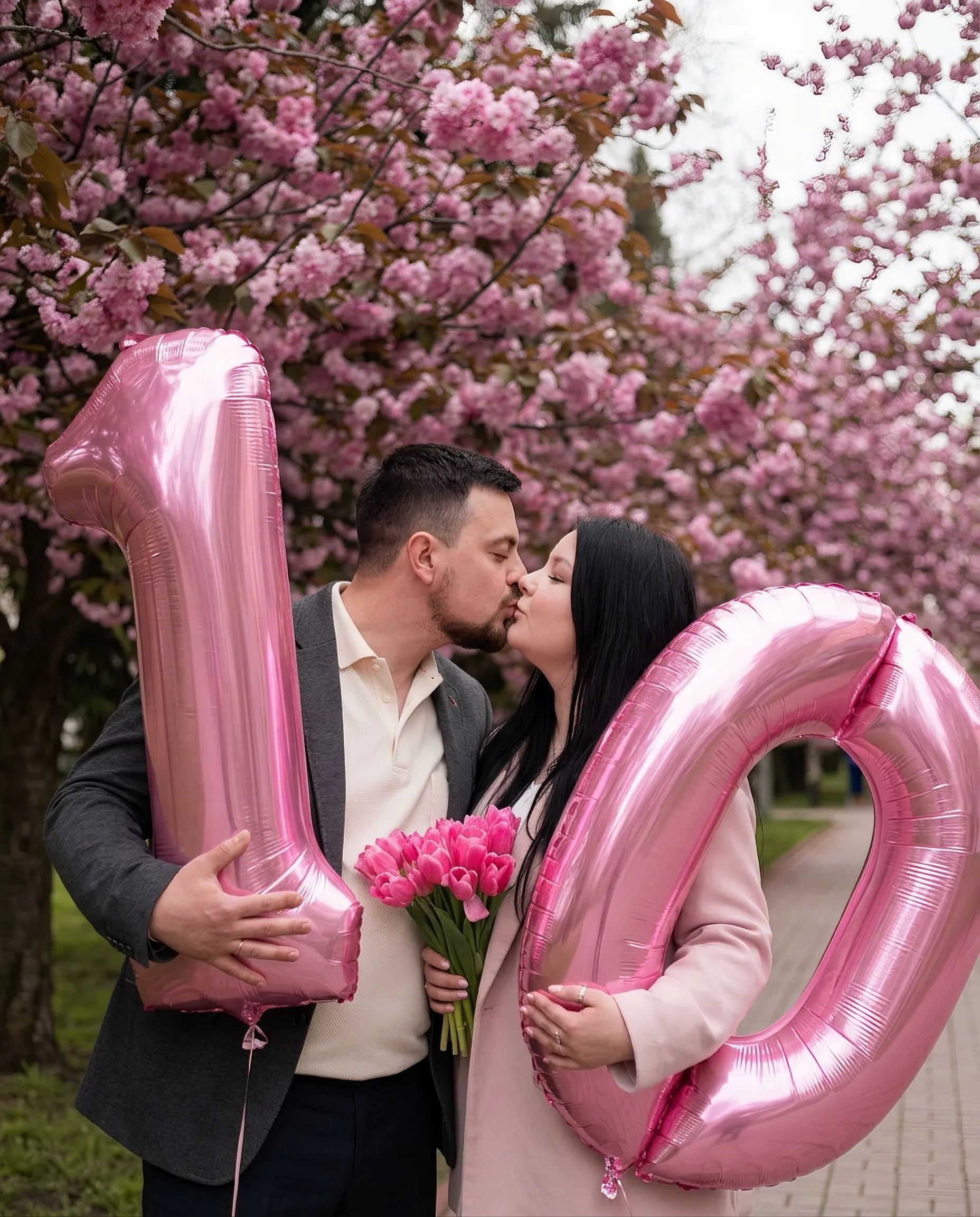 парная AI-фотосессия «Anniversary Celebration Under Cherry Blossoms»