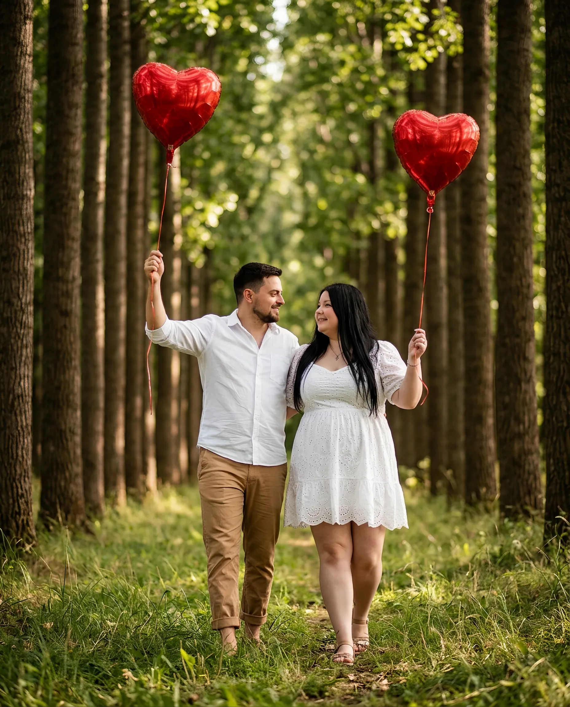 парная AI-фотосессия «Romantic Stroll with Red Balloons»