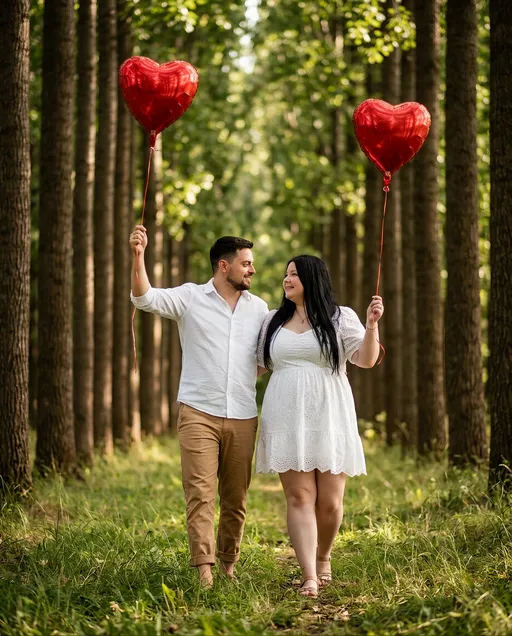 парная AI-фотосессия «Romantic Stroll with Red Balloons»