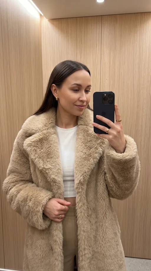 AI-фотосессия «Sophisticated Mirror Selfie in Faux Fur»