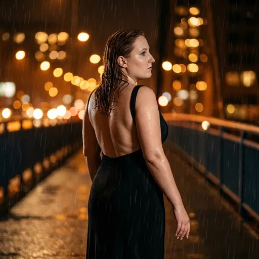 AI-фотосессия «Midnight Rain on the Bridge»
