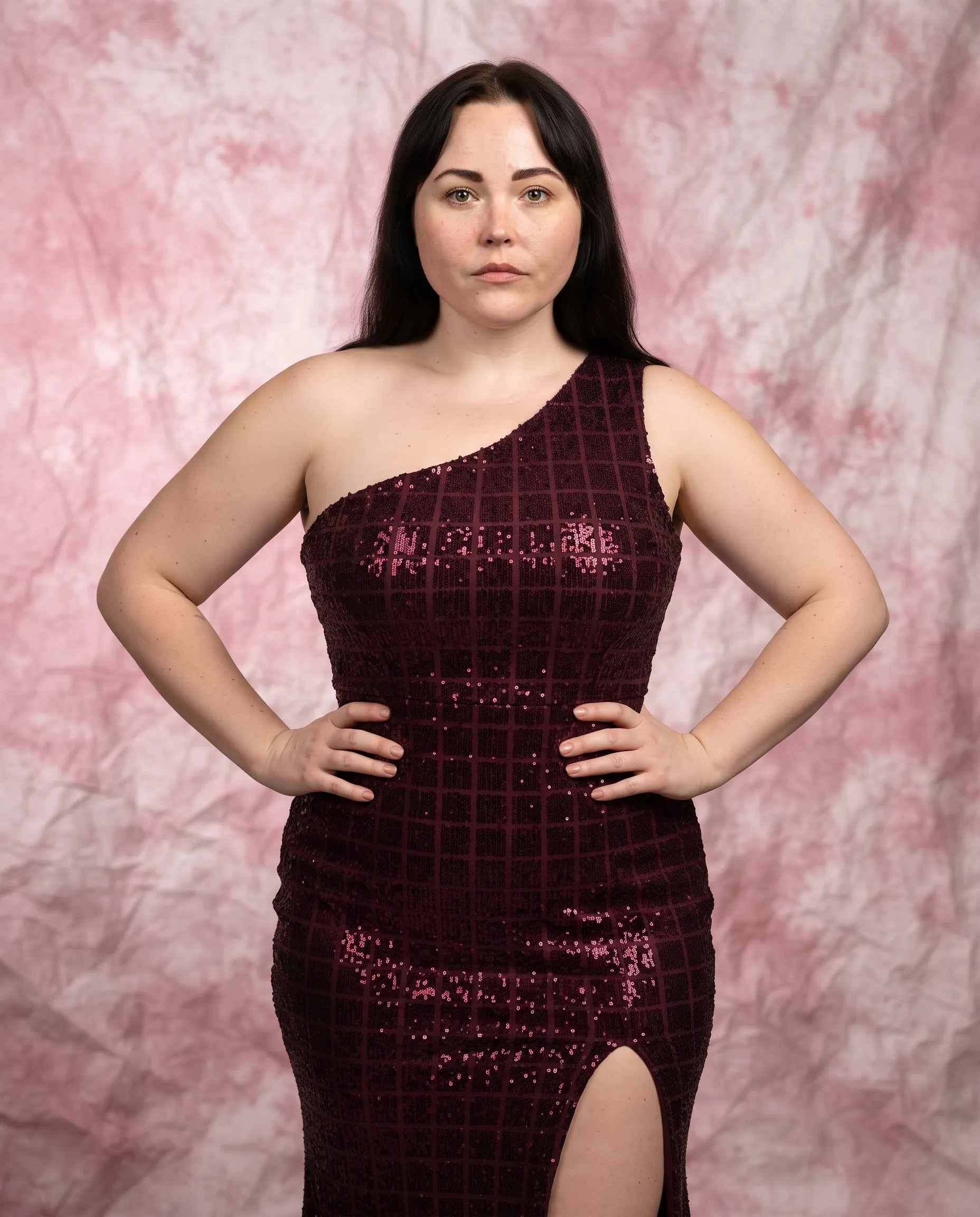AI photoshoot “Burgundy Sequined Portrait”