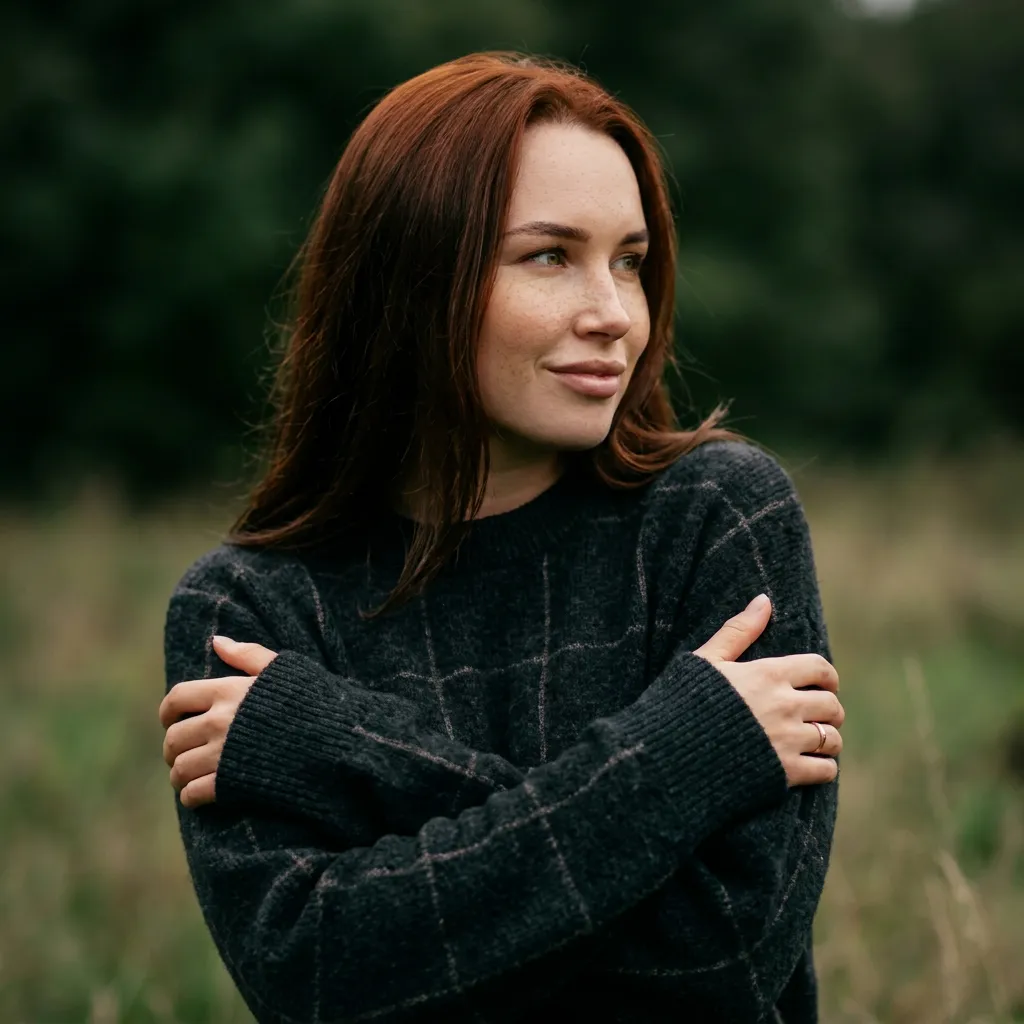 AI-фотосессия «Moody Outdoor Portrait with Crossed-Arm Pose»