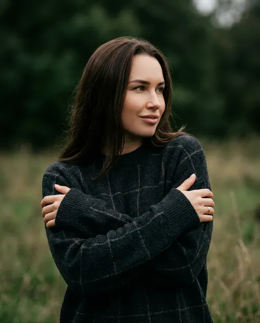 AI-фотосессия «Moody Outdoor Portrait with Crossed-Arm Pose»