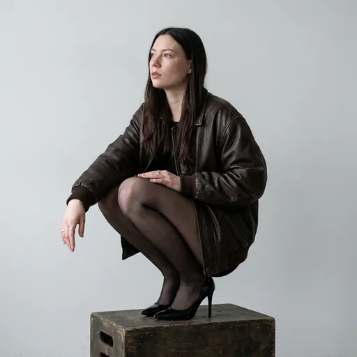 AI-арт «Editorial Studio Portrait in Leather and Sheer Tights»