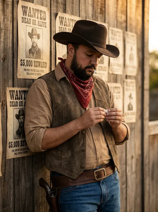 AI-фотосессия «Rustic Western Portrait with Wanted Posters»