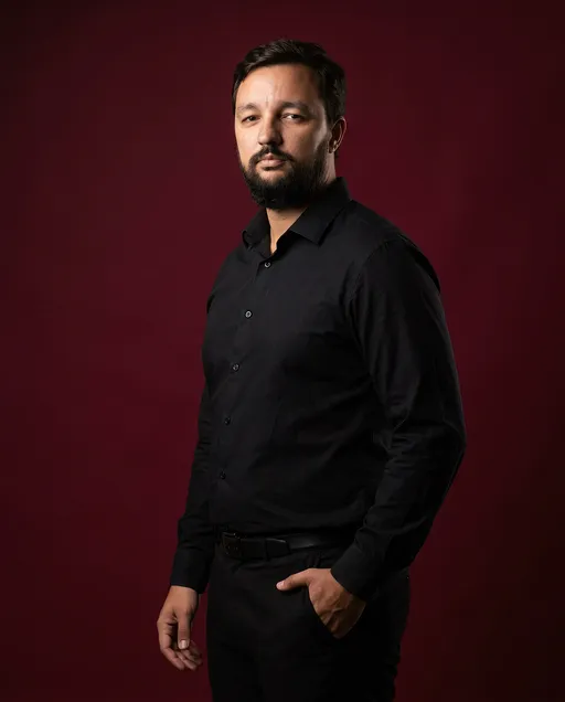 AI-фотосессия «Red Backdrop Studio Portrait»