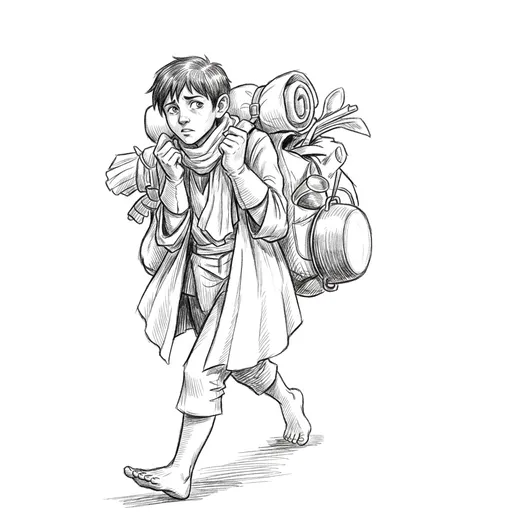 AI-фотосессия «The Reluctant Traveler: Character Concept Sketch»