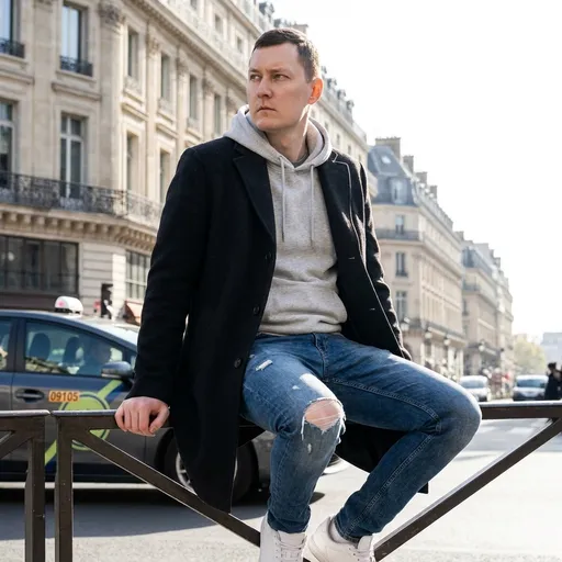 AI-фотосессия «Urban Editorial Portrait on City Railing»