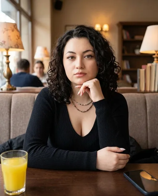 AI-фотосессия «Café Portrait with Yellow Juice»
