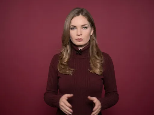 AI-фотосессия «Broadcast News Presenter in Maroon Studio»